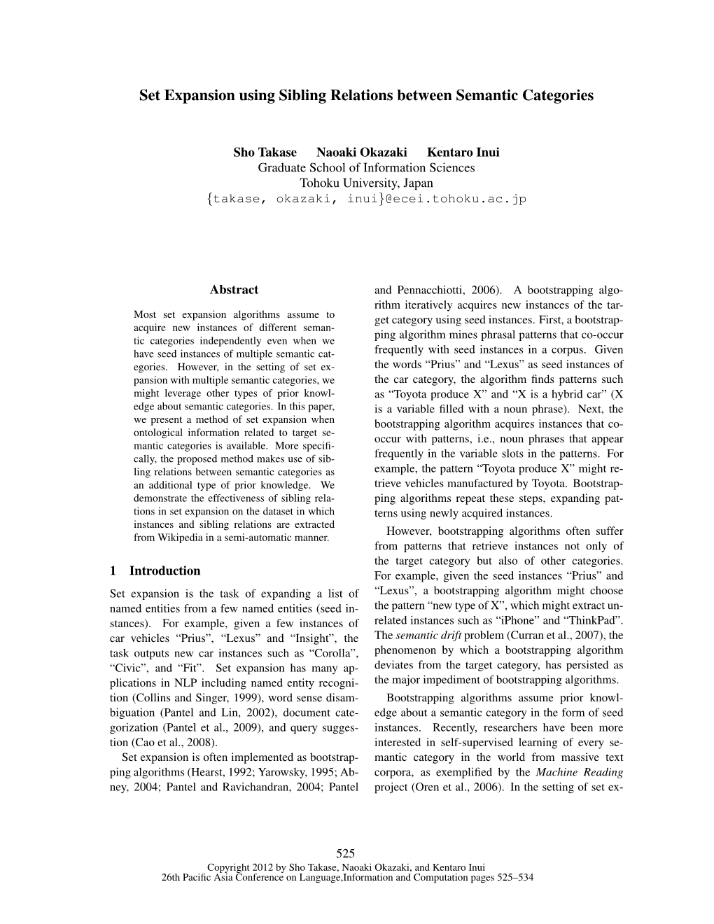 Set Expansion Using Sibling Relations Between Semantic Categories