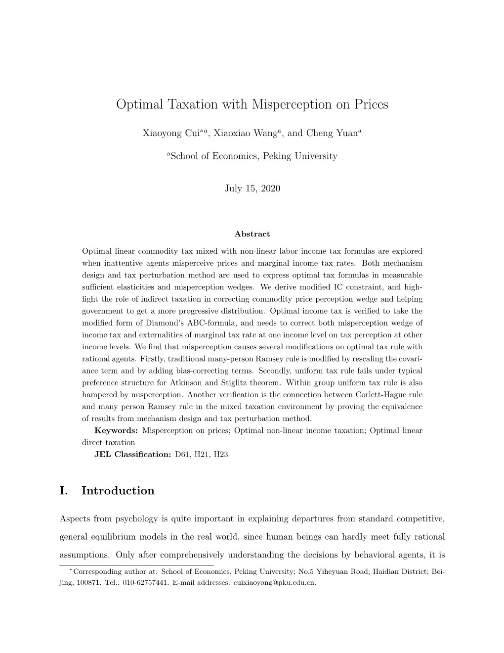 Optimal Taxation with Misperception on Prices