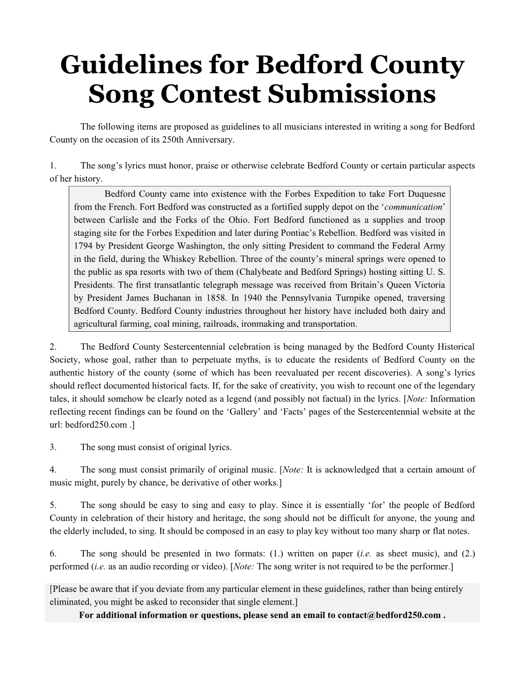 Guidelines for Bedford County Song Contest Submissions