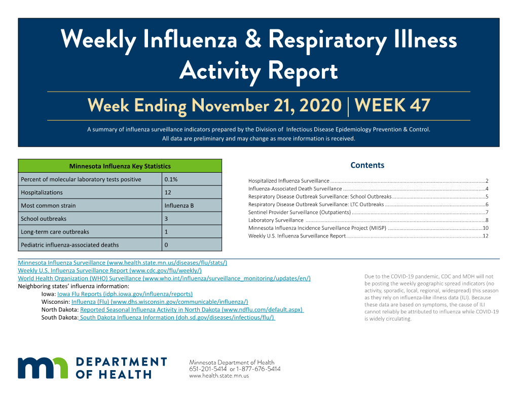 Weekly Influenza & Respiratory Illness Activity Report