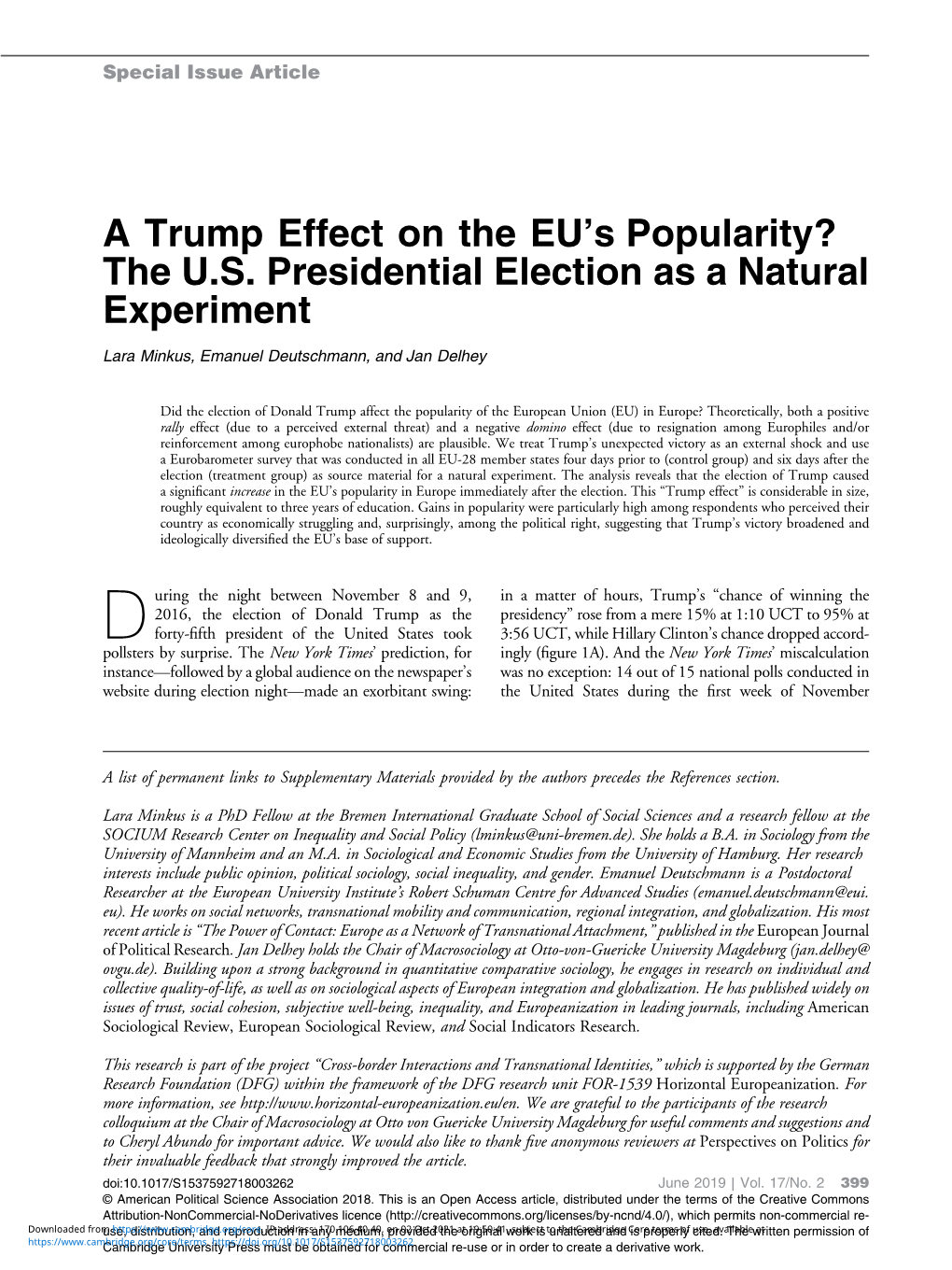 A Trump Effect on the EU's Popularity? the U.S. Presidential