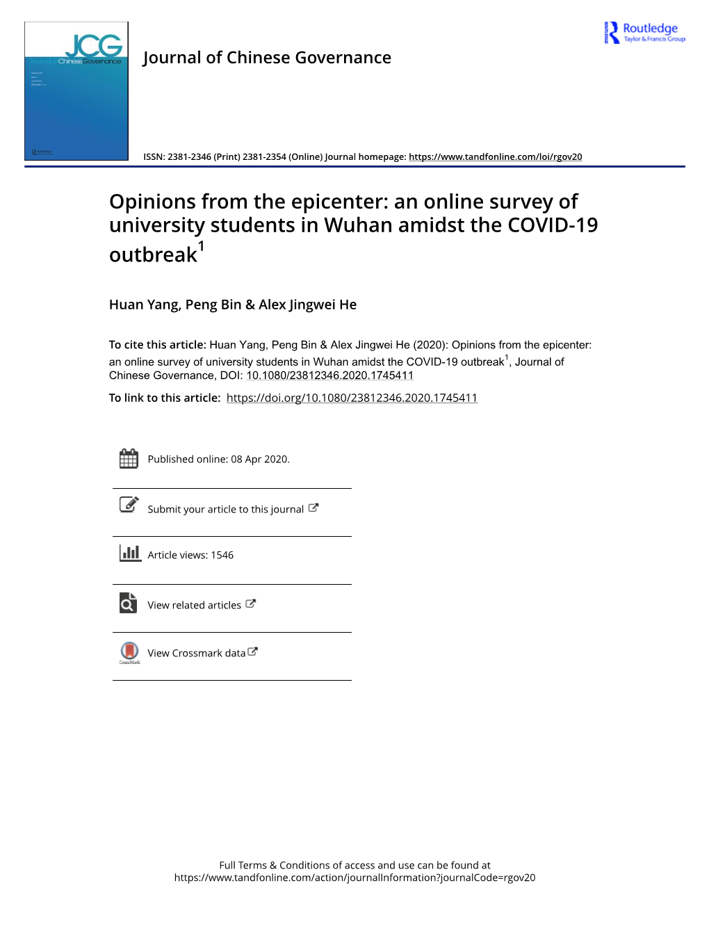 An Online Survey of University Students in Wuhan Amidst the COVID-19 Outbreak1