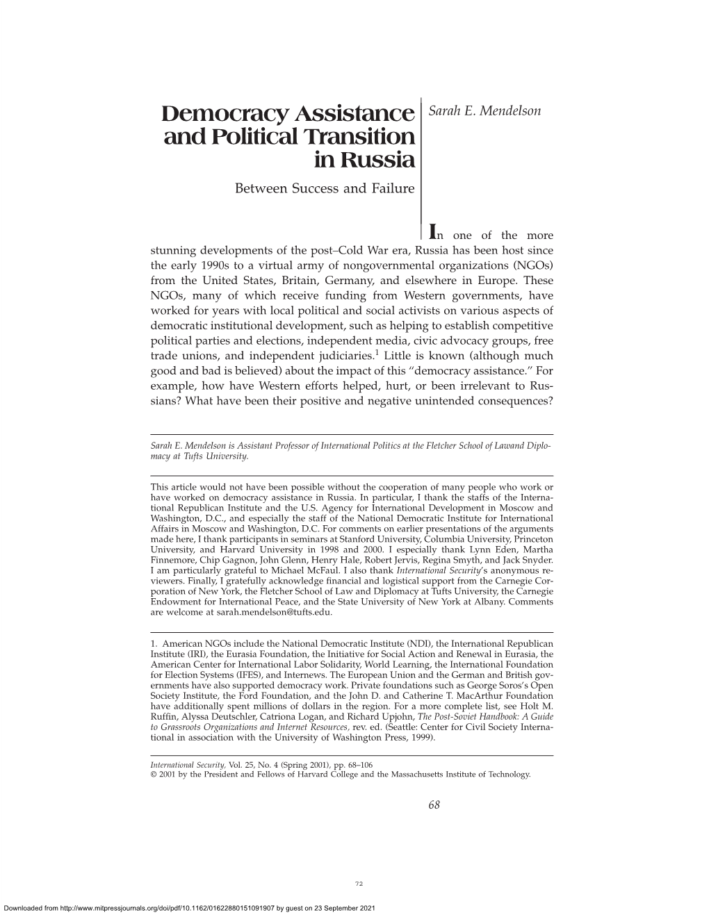 Democracy Assistance and Political Transition in Russia