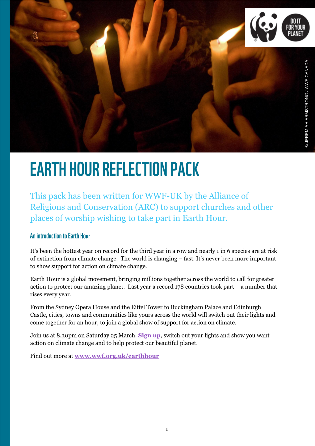 Earth Hour Churches Etc Reflection Pack