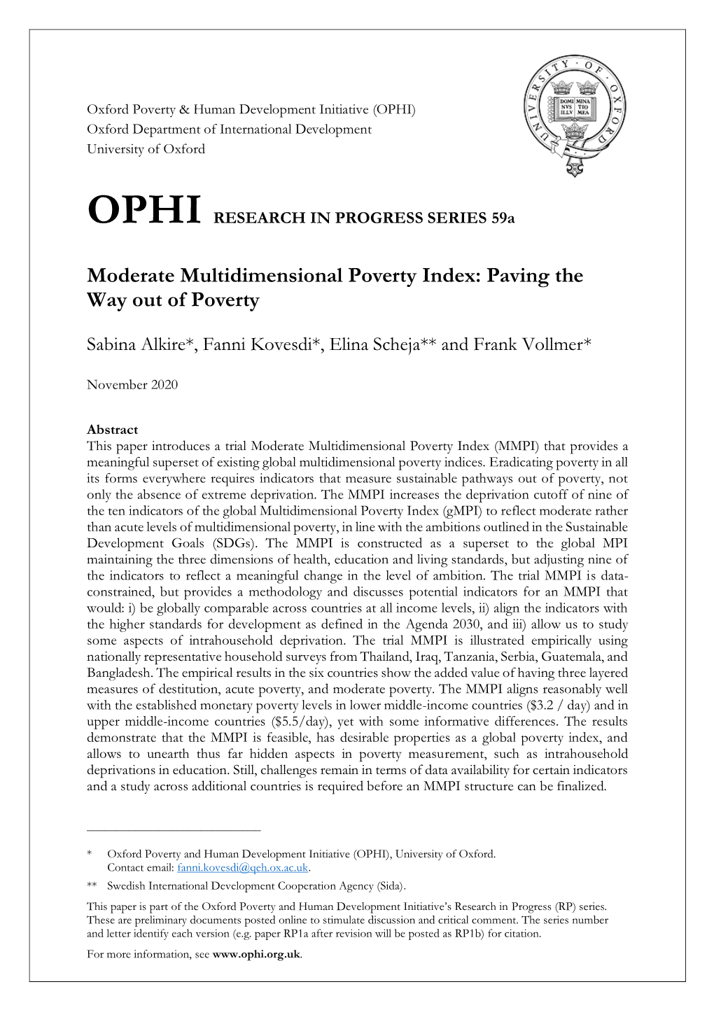 Moderate Multidimensional Poverty Index: Paving the Way out of Poverty