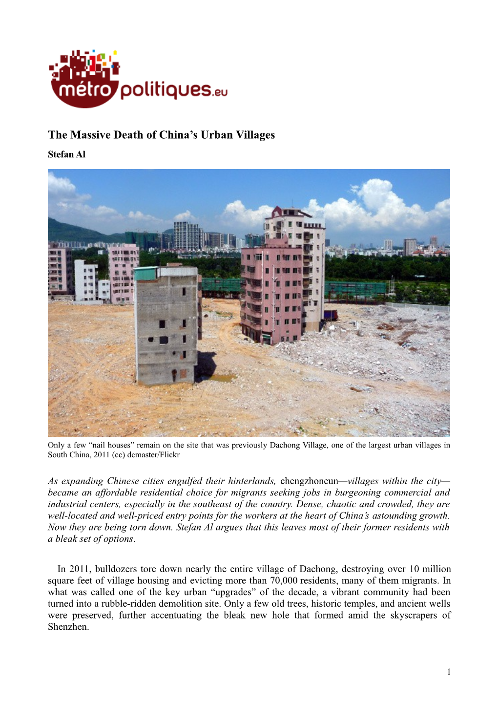 The Massive Death of China's Urban Villages