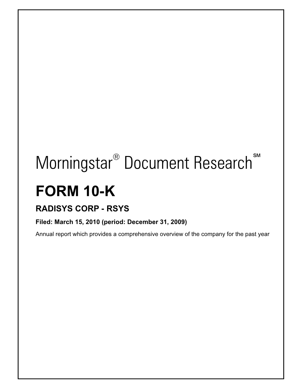 Morningstar Document Research FORM 10-K