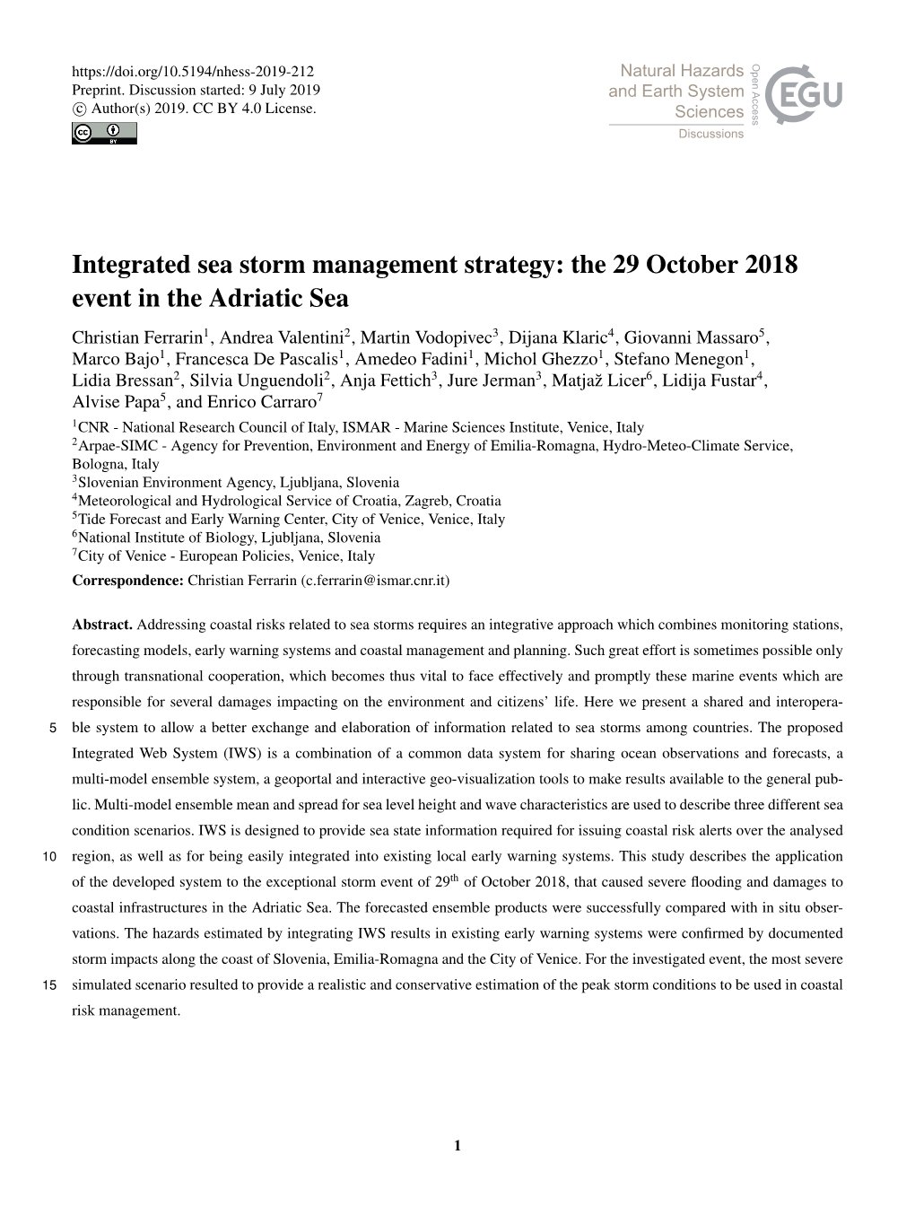 Integrated Sea Storm Management Strategy: the 29 October 2018 Event