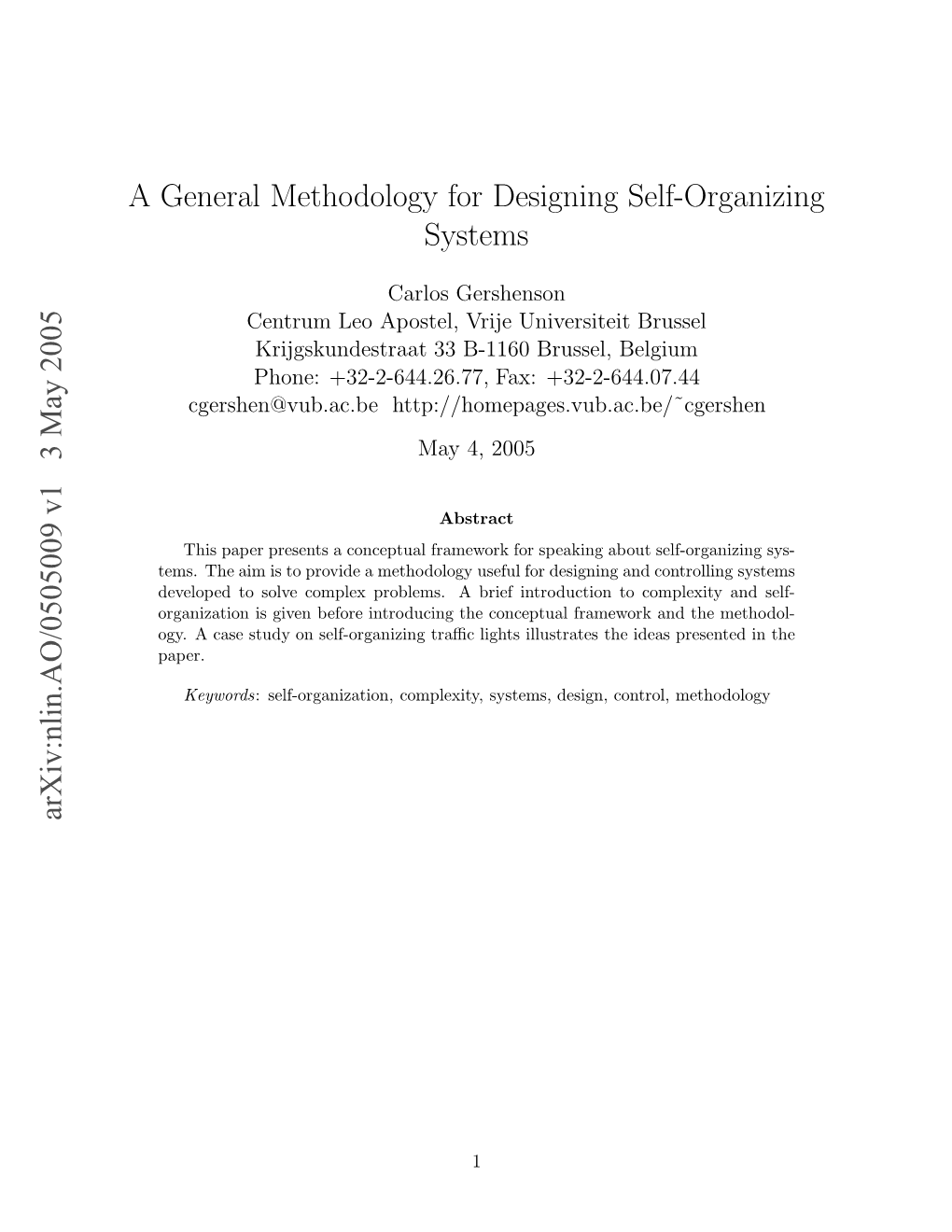 Arxiv:Nlin.AO/0505009 V1 3 May 2005 a General Methodology For