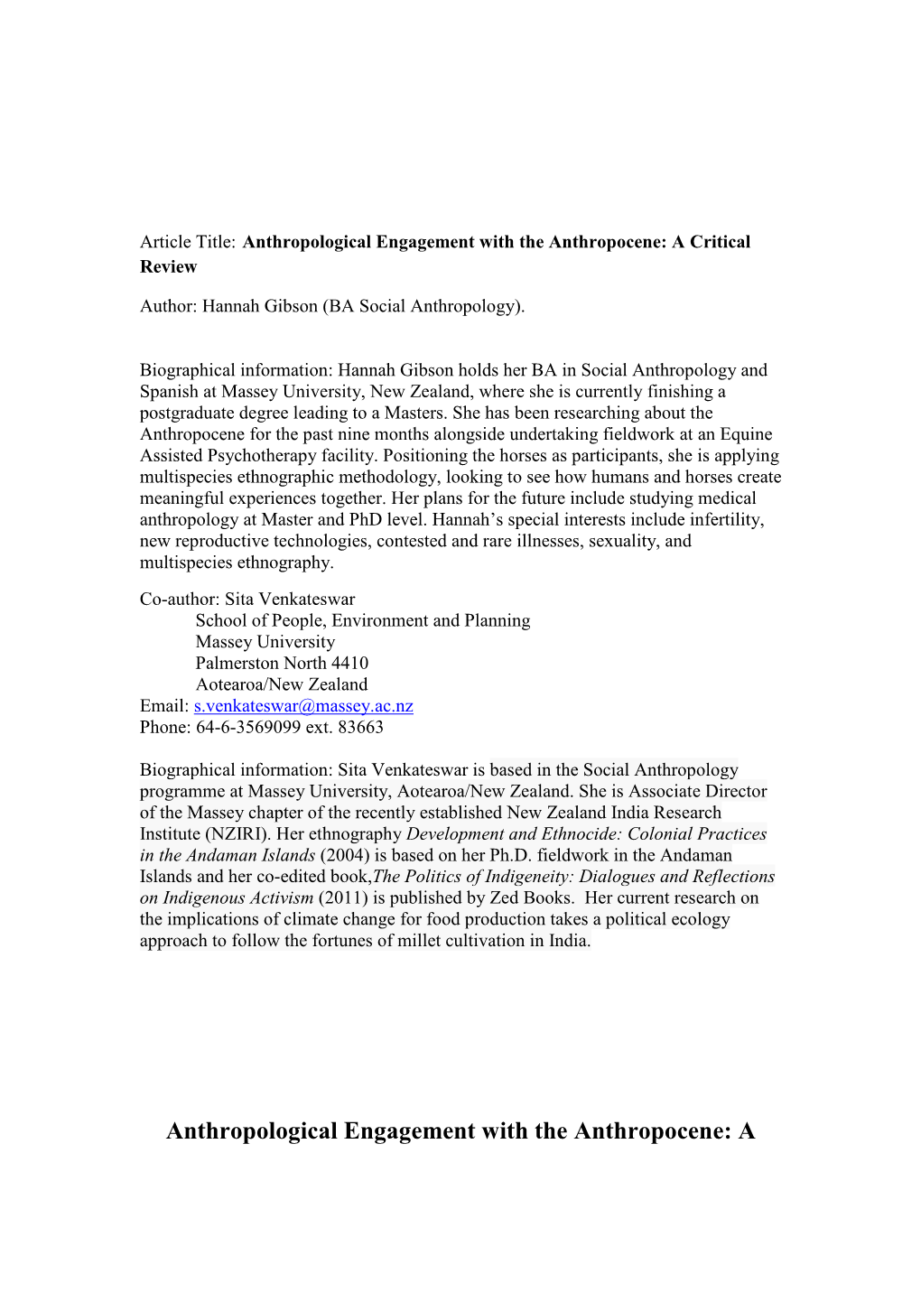 Anthropological Engagement with the Anthropocene: a Critical Review