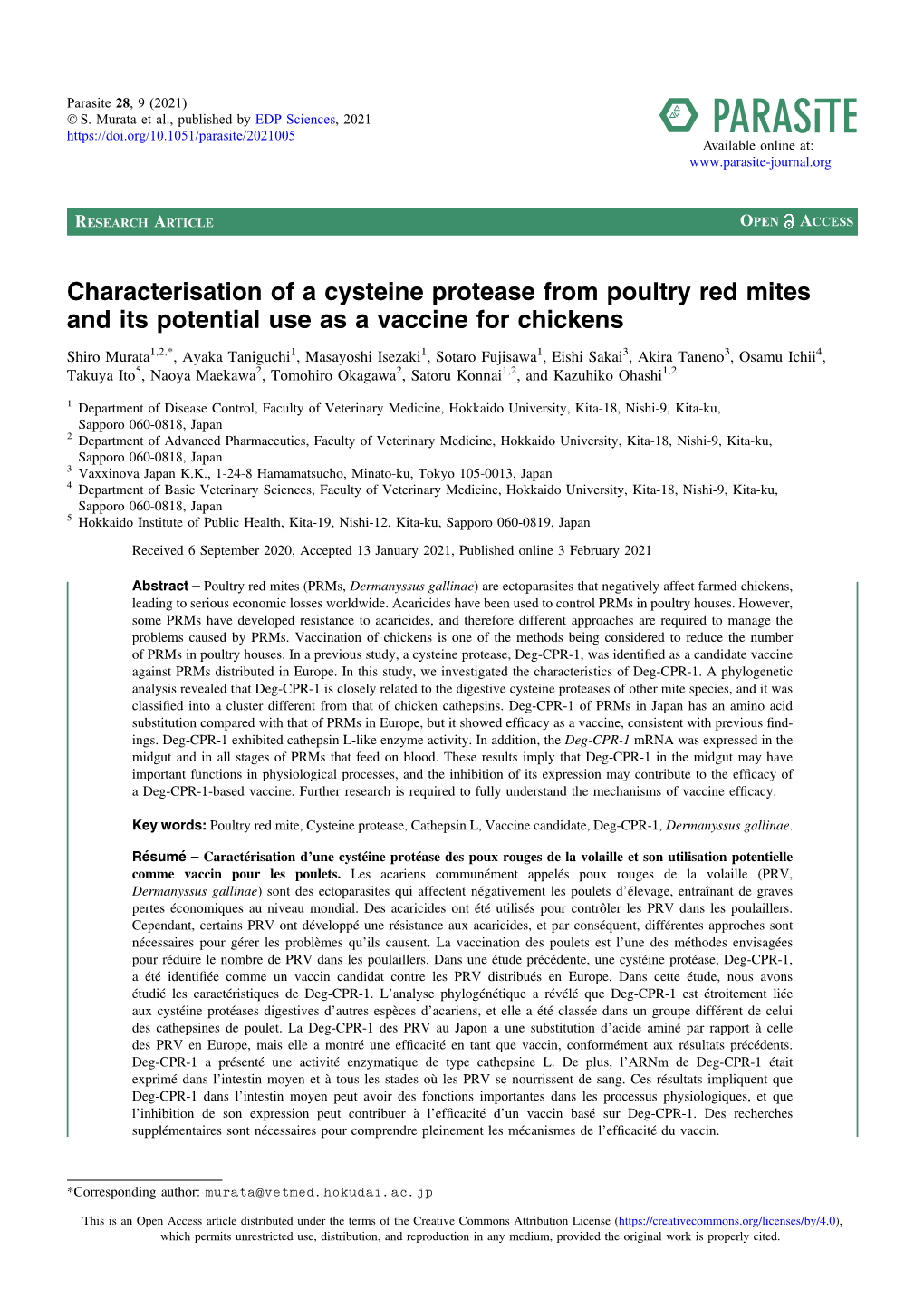 Characterisation of a Cysteine Protease from Poultry Red Mites and Its Potential Use As a Vaccine for Chickens