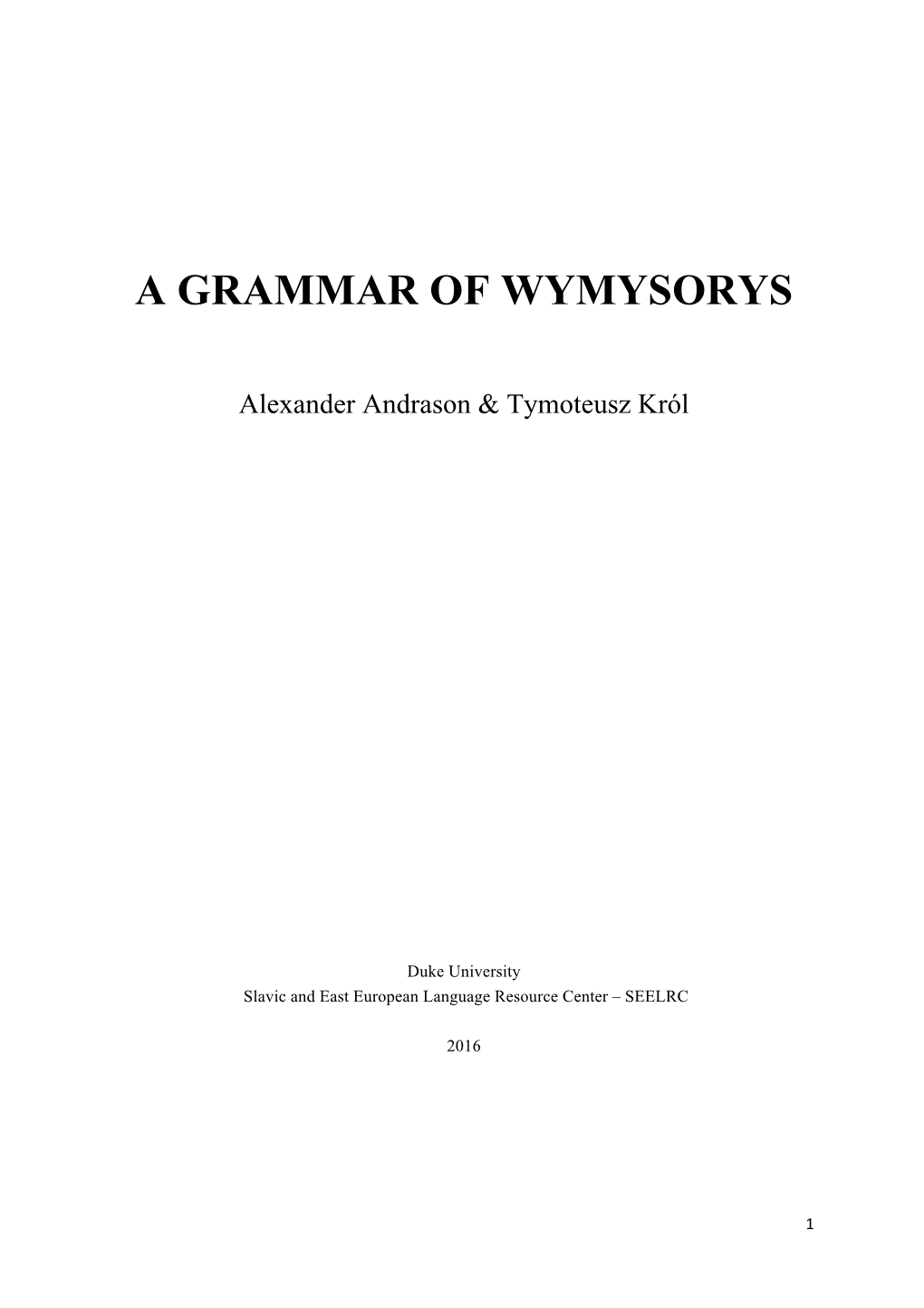 A Grammar of Wymysorys