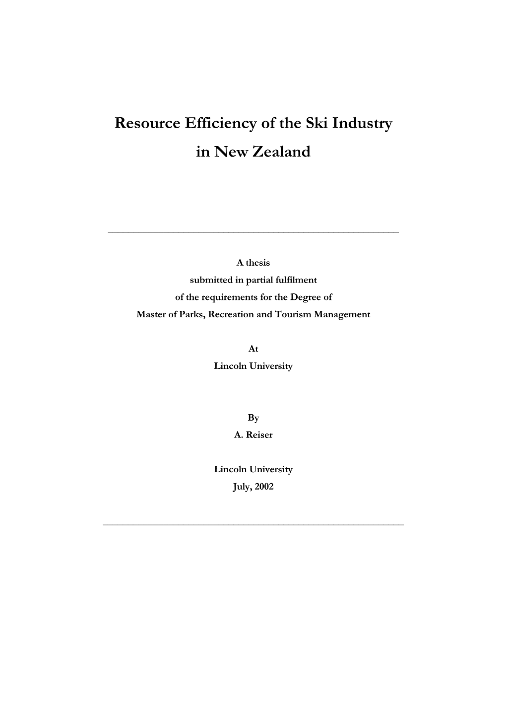 Resource Efficiency of the Ski Industry in New Zealand