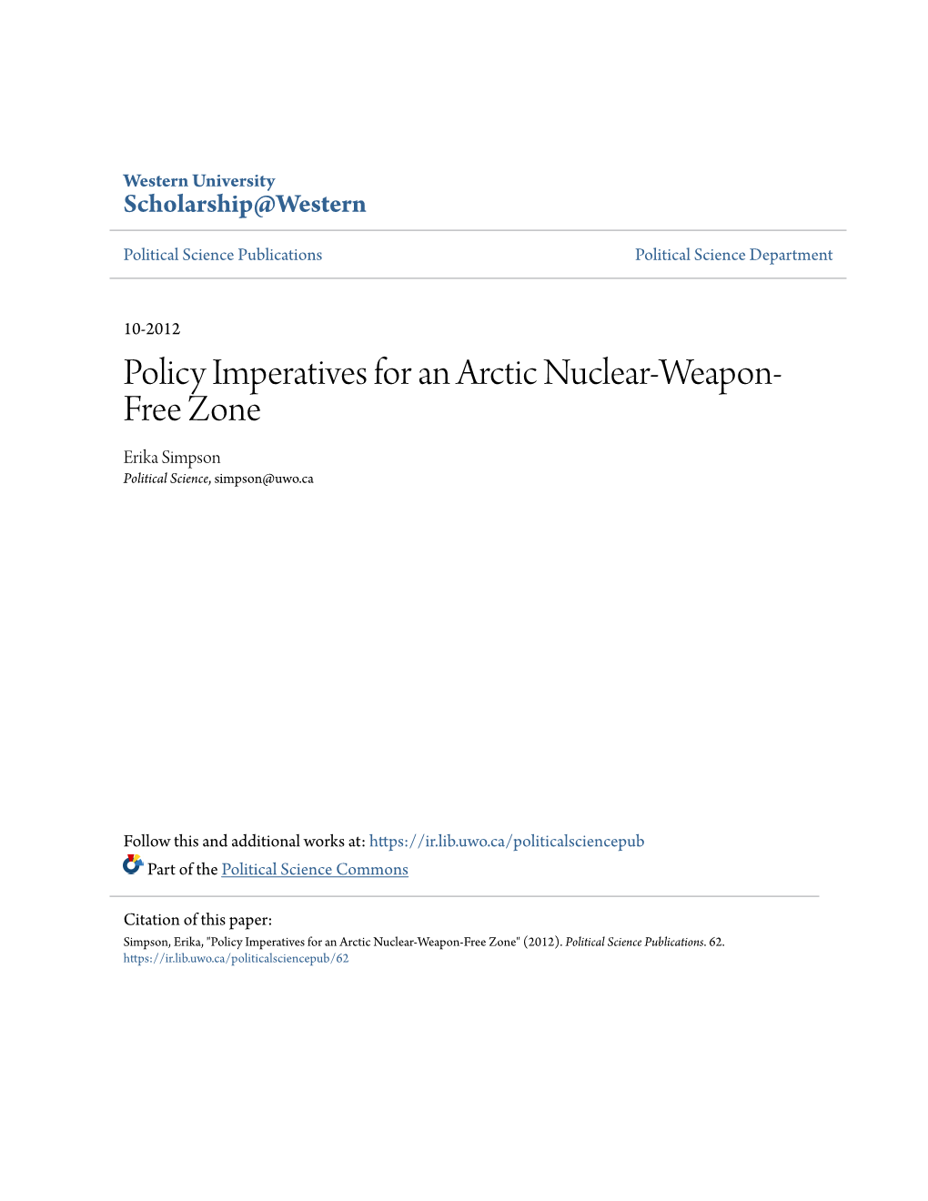 Policy Imperatives for an Arctic Nuclear-Weapon-Free Zone" (2012)