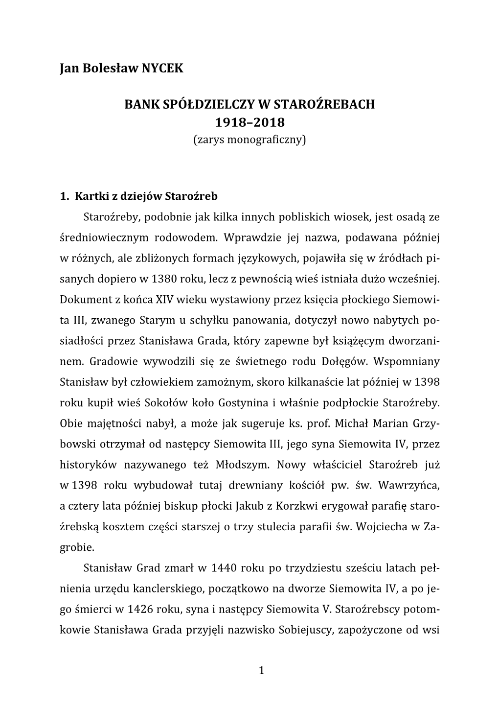 Monografia Banku Spółdzielczego W Staroźrebach