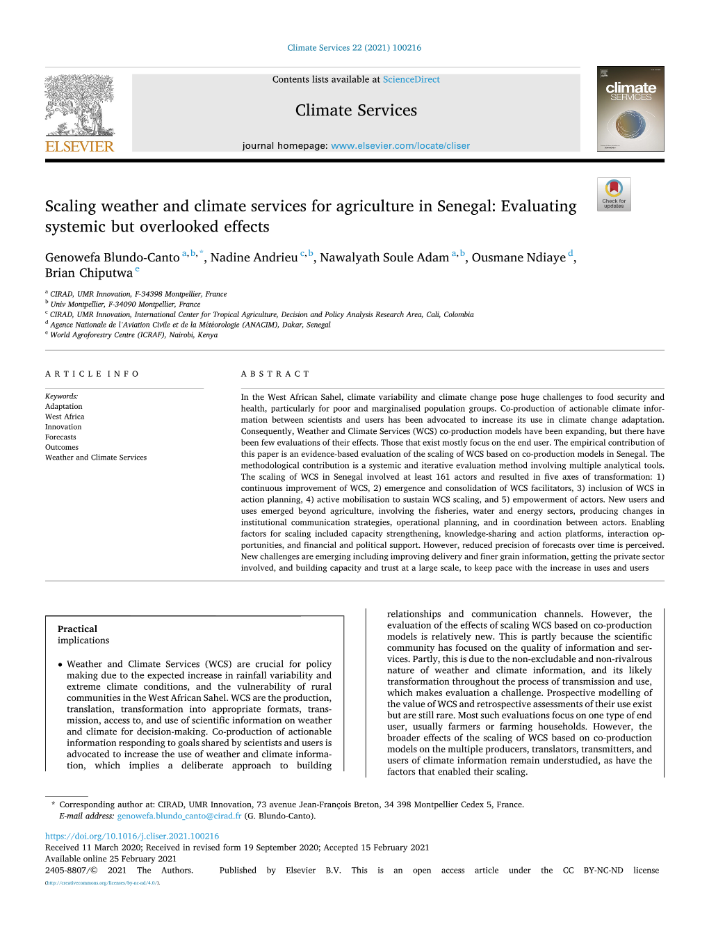 Scaling Weather and Climate Services for Agriculture in Senegal: Evaluating Systemic but Overlooked Effects