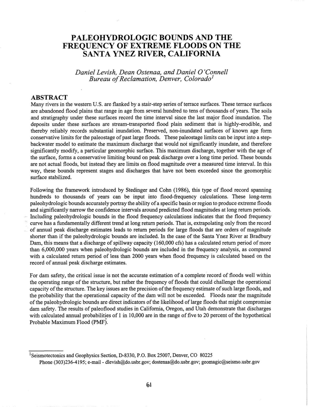 Paleohydrologic Bounds and the Frequency of Extreme Floods on the Santa Ynez River, California