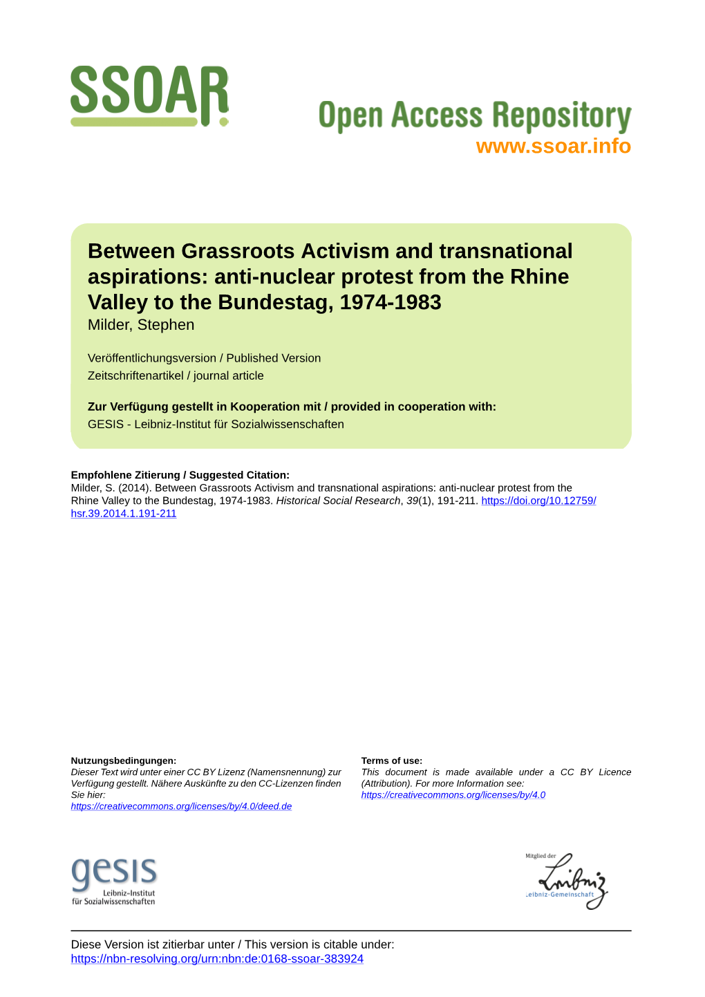 Anti-Nuclear Protest from the Rhine Valley to the Bundestag, 1974-1983 Milder, Stephen