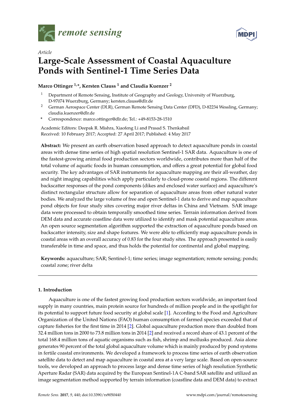 Large-Scale Assessment of Coastal Aquaculture Ponds with Sentinel-1 Time Series Data