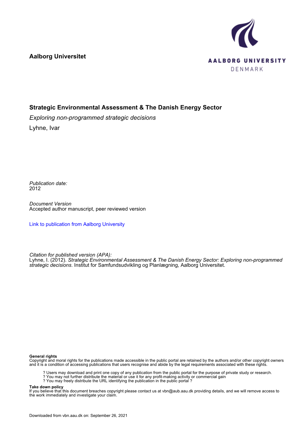 Strategic Environmental Assessment & the Danish Energy Sector