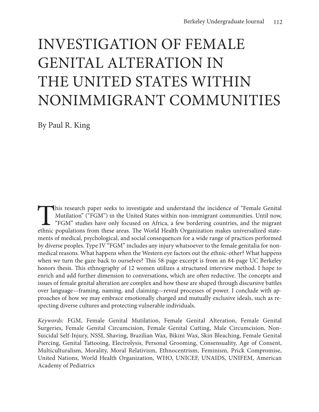 Investigation of Female Genital Alteration in the United States Within Nonimmigrant Communities