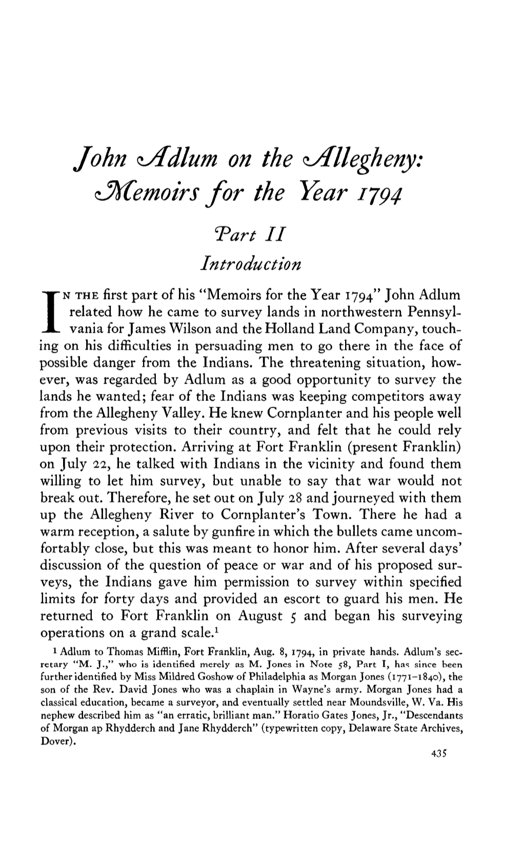 John <Iadlum on the ^Allegheny: ^Hcemoirs for the Year 1794