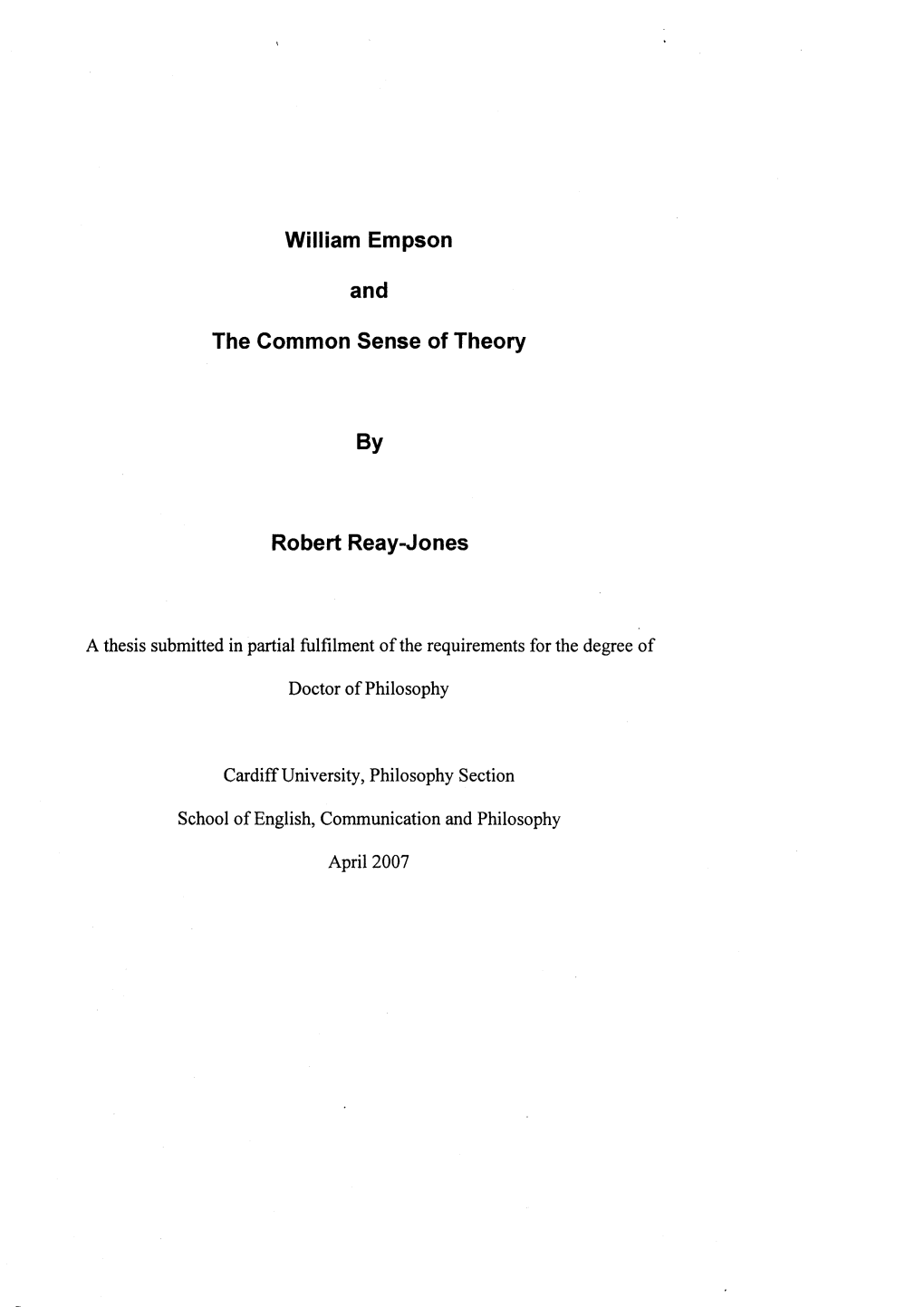 William Empson and the Common Sense of Theory by Robert Reay