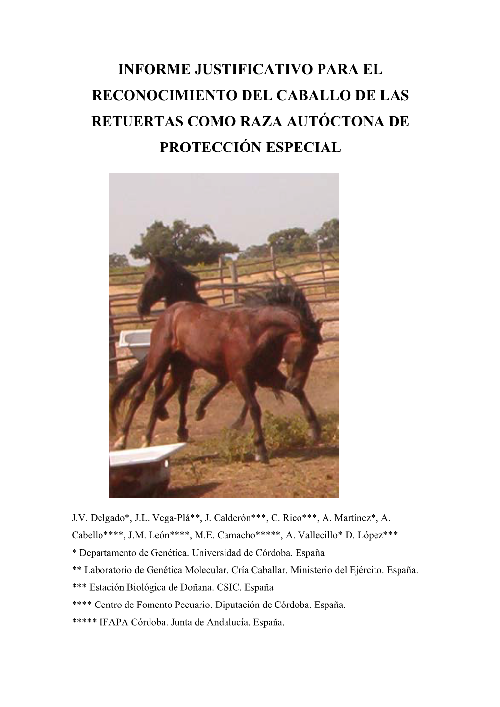Informe Justificativo Para El Reconocimiento Del Caballo De Las Retuertas Como Raza Autóctona De Protección Especial