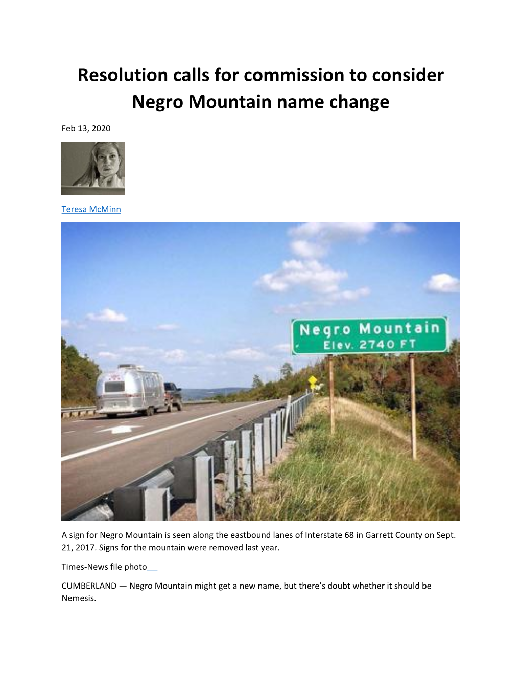 Commission to Consider Negro Mountain Name Change