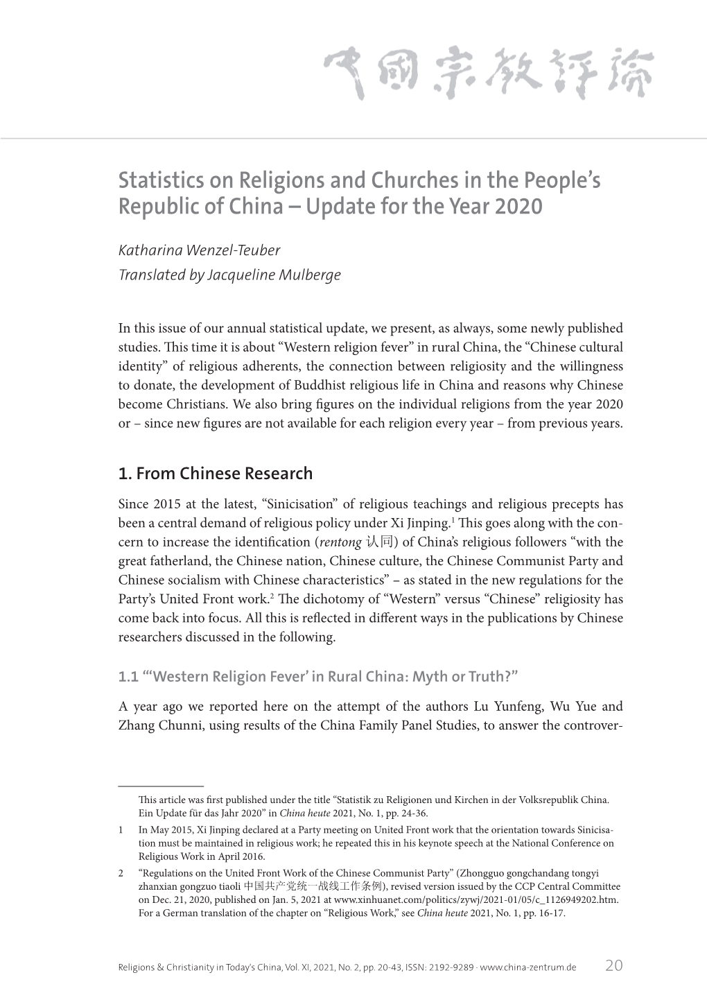 Statistics on Religions and Churches in the People's