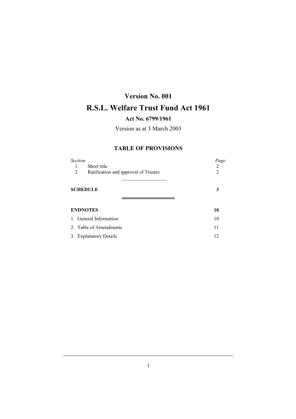 R.S.L. Welfare Trust Fund Act 1961