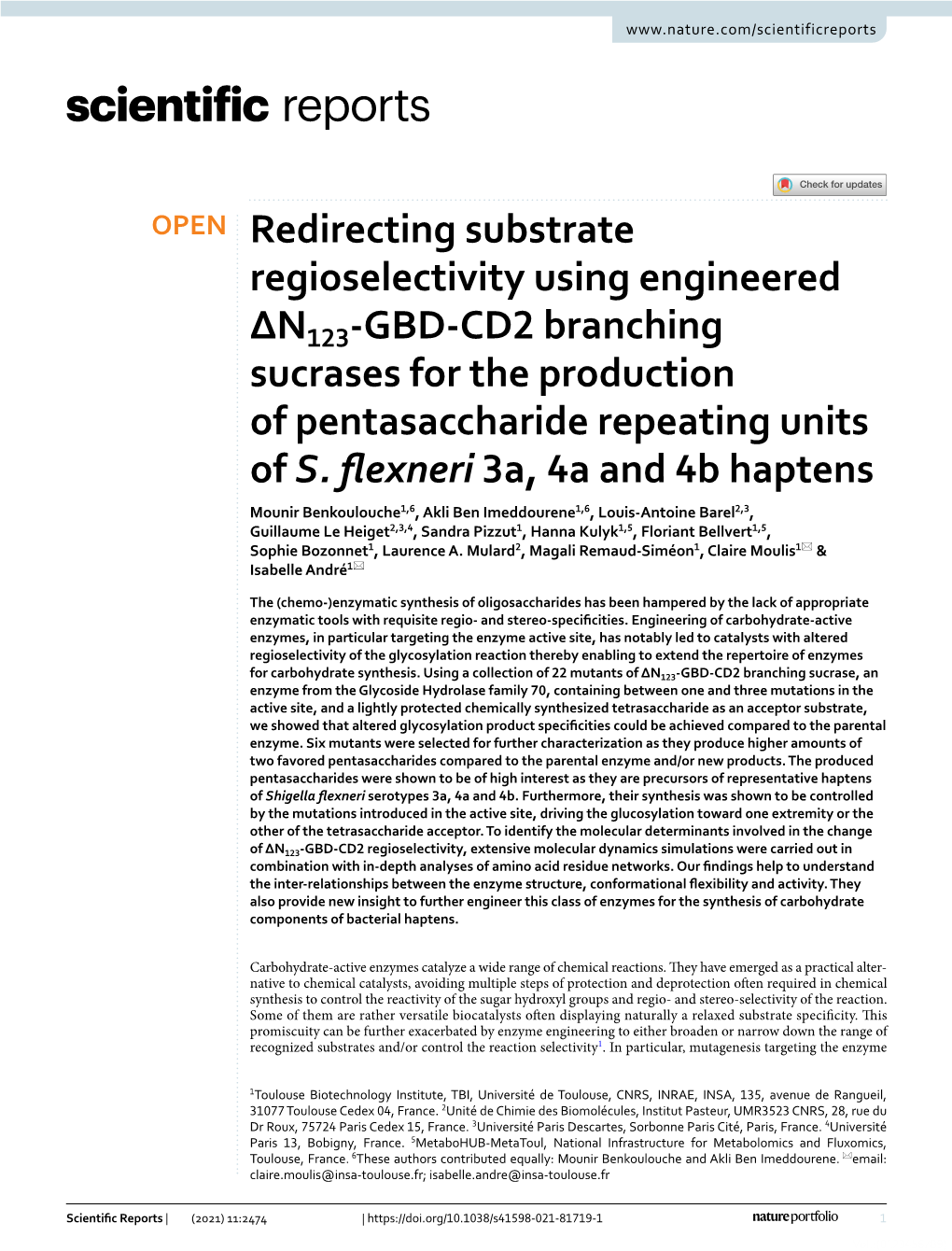 Redirecting Substrate Regioselectivity Using Engineered ΔN123-GBD