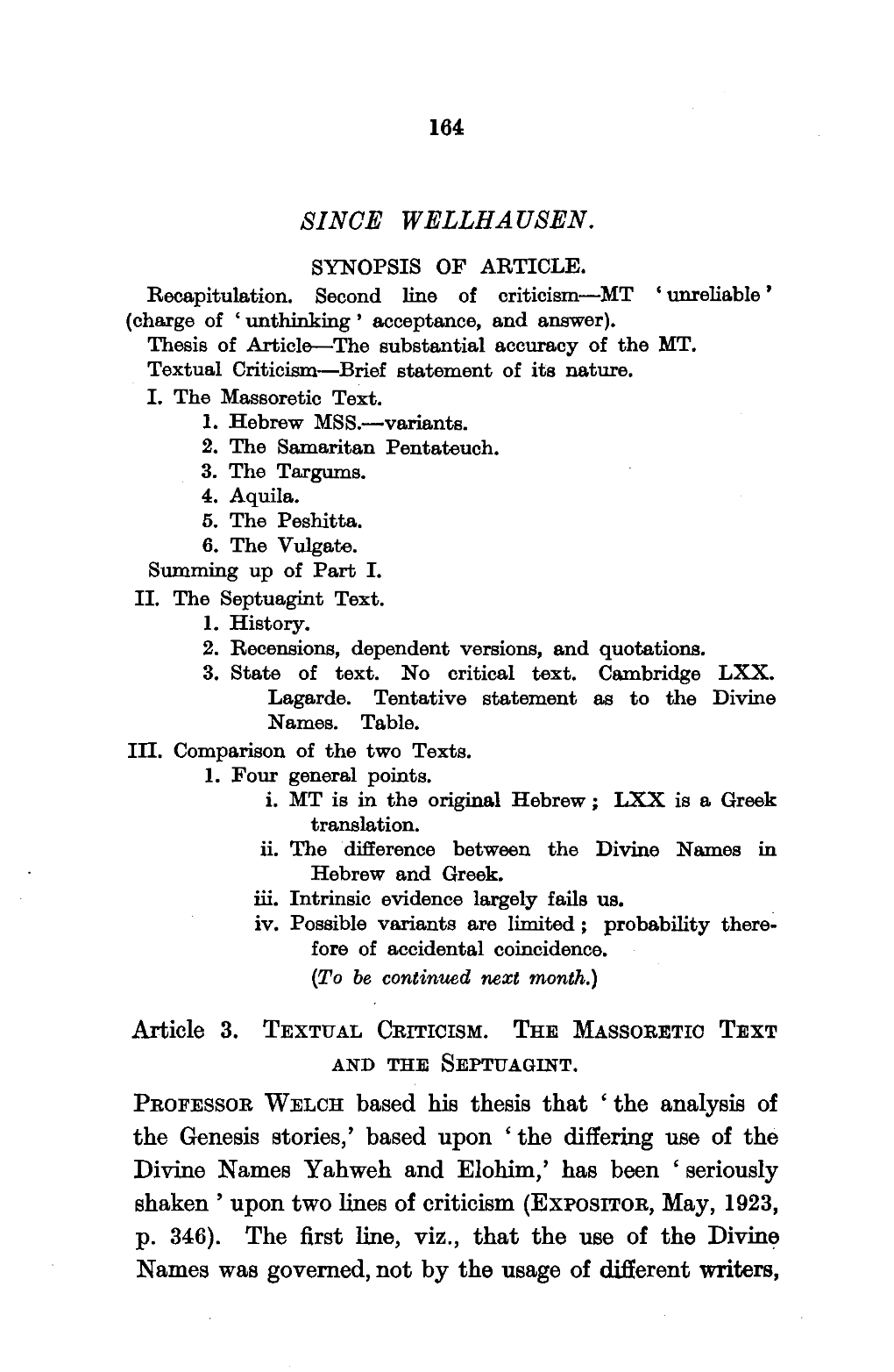 SINGE WELLHAUSEN. Article 3. TEXTUAL