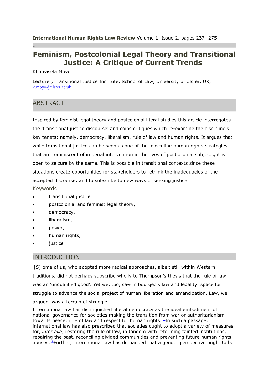 International Human Rights Law Review Volume 1, Issue 2, Pages 237- 275