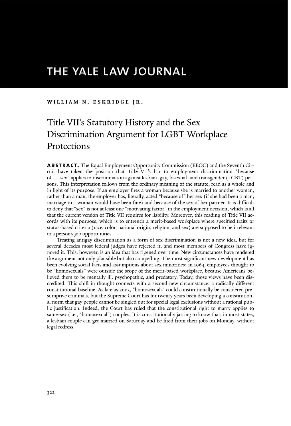 Title VII's Statutory History and the Sex Discrimination Argument for LGBT Workplace Protections