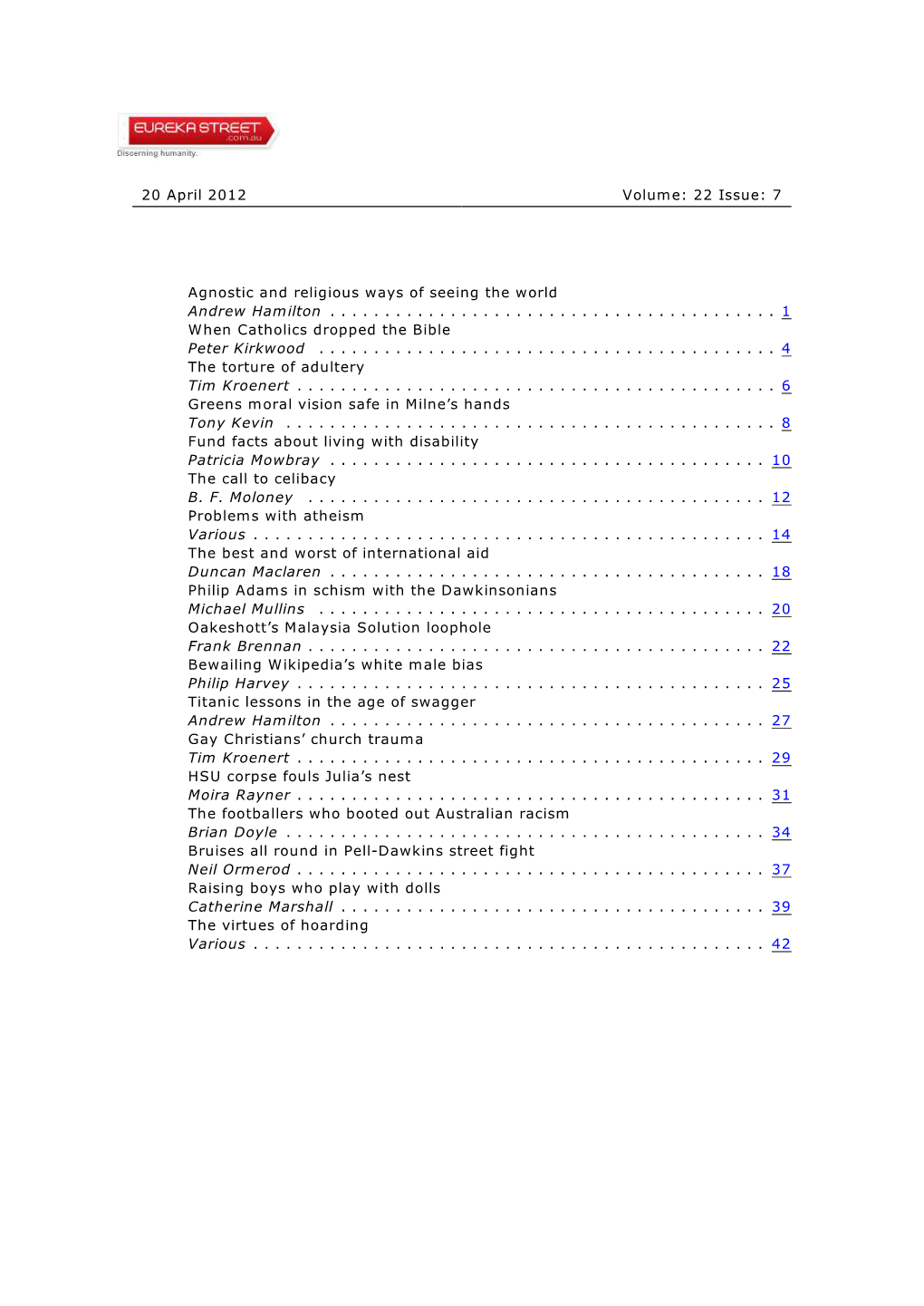 7 Agnostic and Religious Ways of Seeing the World Andrew Hamilton