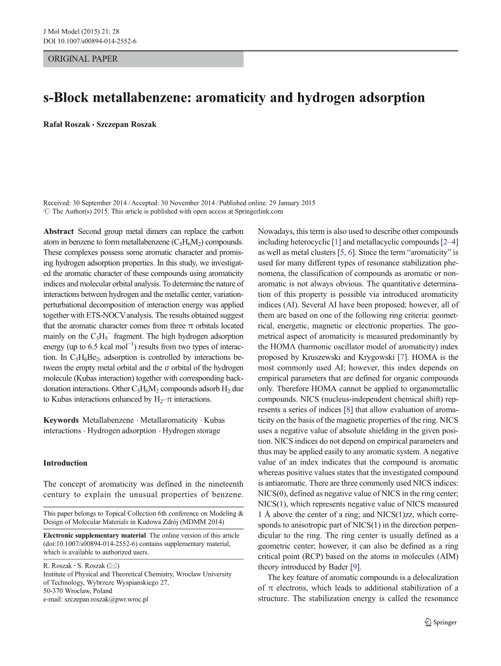 Aromaticity and Hydrogen Adsorption