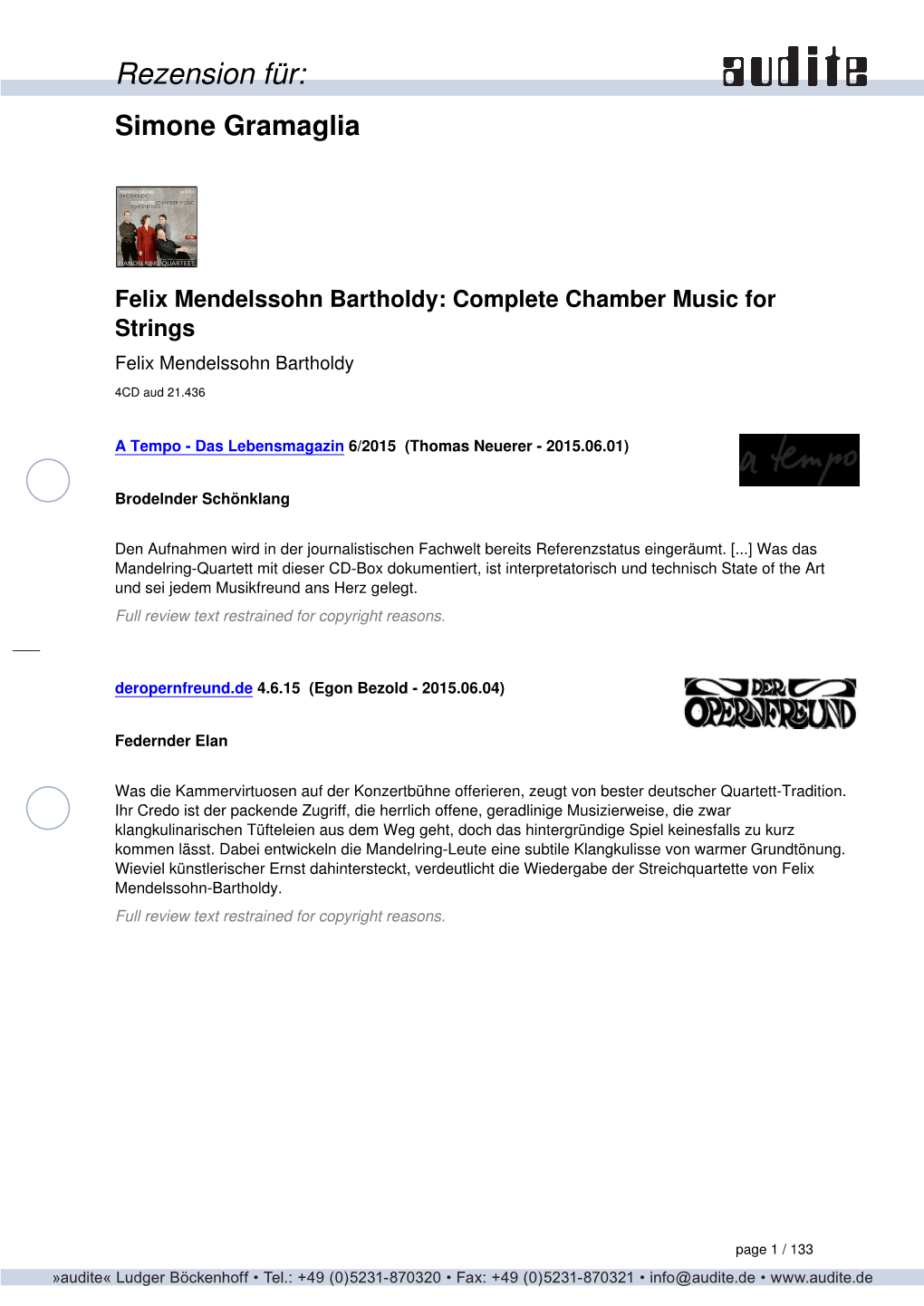 Felix Mendelssohn Bartholdy: Complete Chamber Music for Strings Felix Mendelssohn Bartholdy