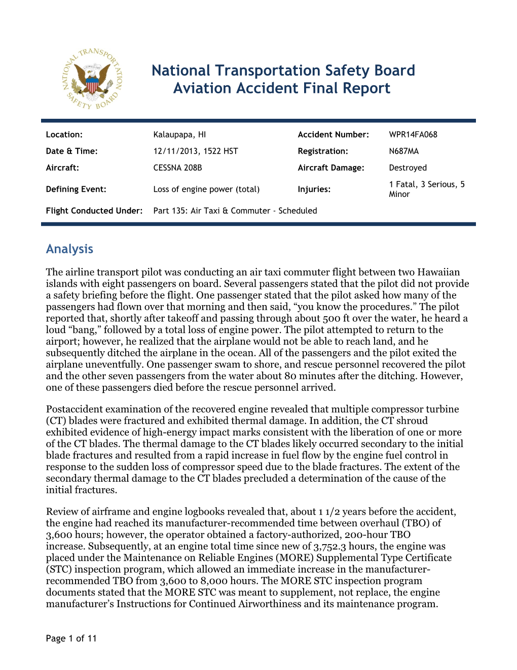 National Transportation Safety Board Aviation Accident Final Report