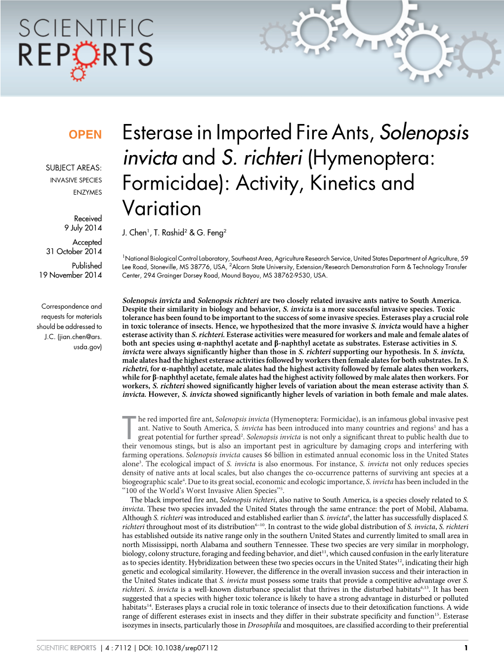 Esterase in Imported Fire Ants, Solenopsis Invicta and S