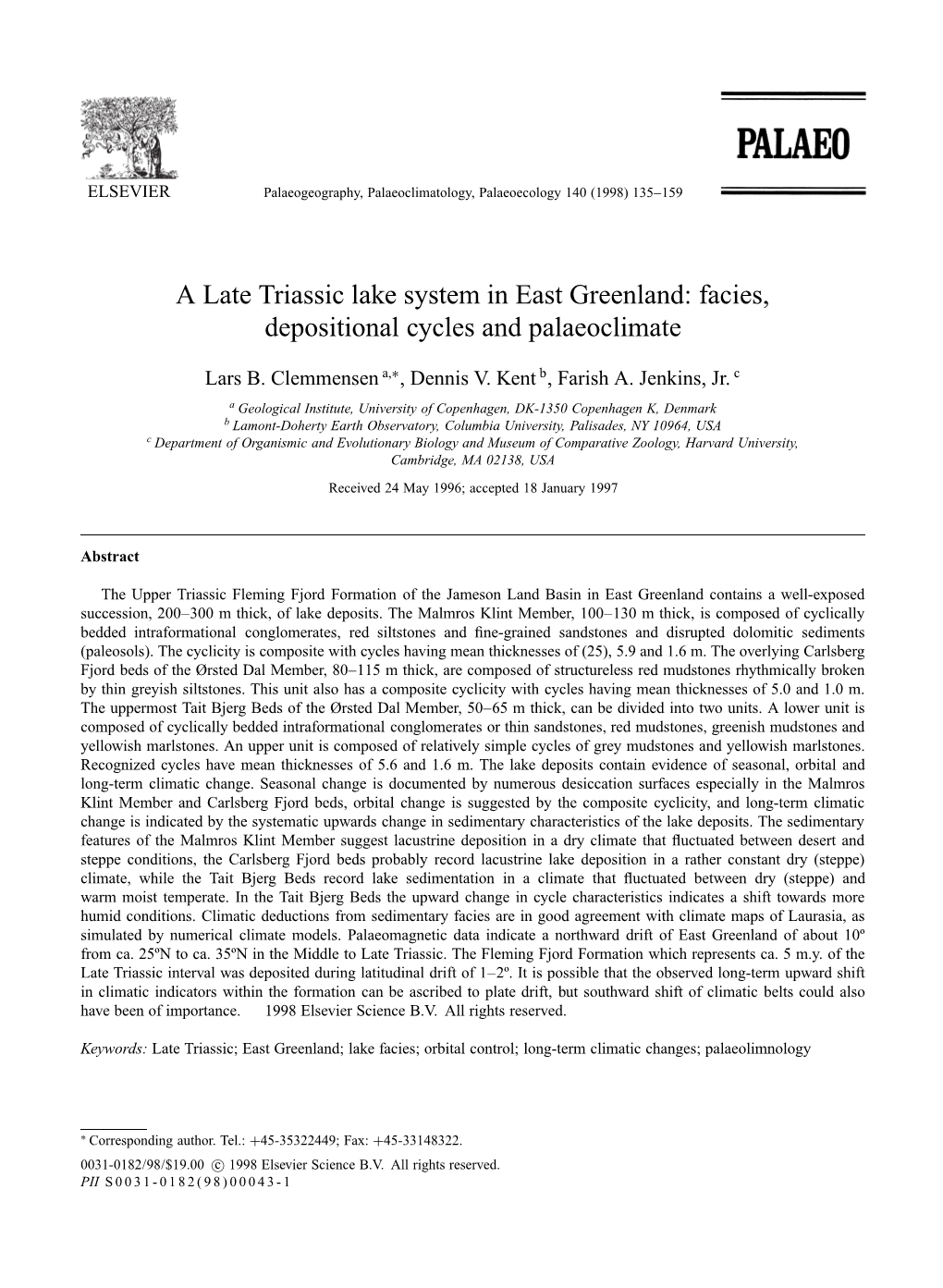 A Late Triassic Lake System in East Greenland: Facies, Depositional Cycles and Palaeoclimate