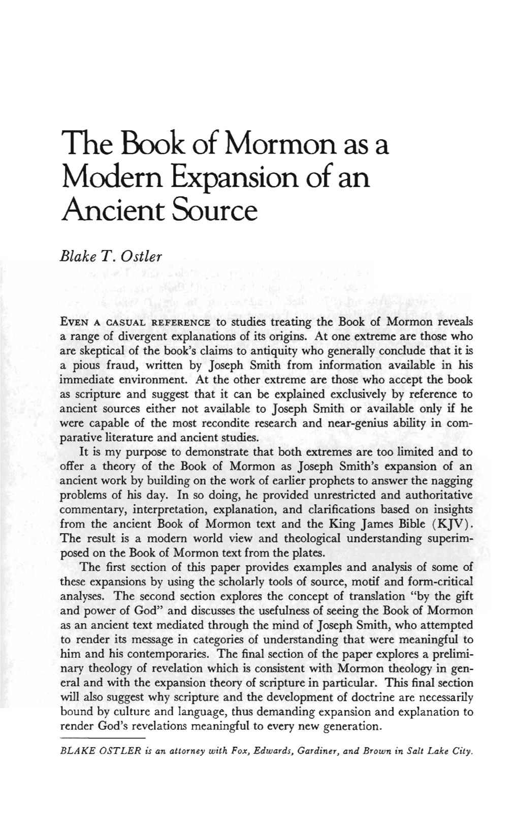 The Book of Mormon As a Modern Expansion of an Ancient Source