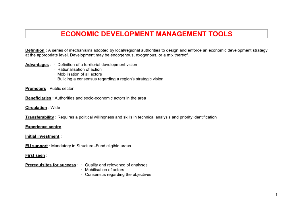 Economic Development Management Tools