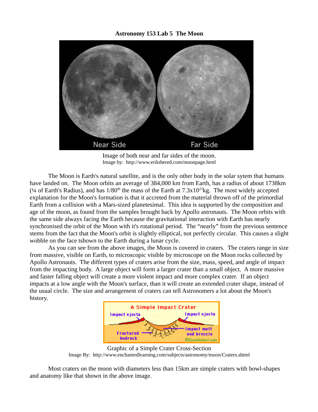 Astronomy 153 Lab 5 the Moon Image of Both Near and Far Sides Of