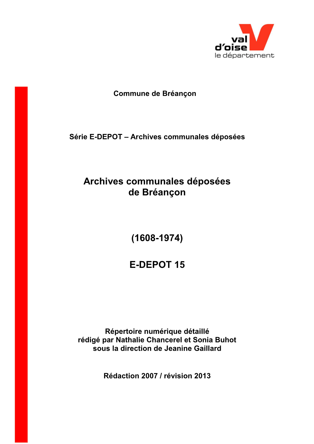 Archives Communales Déposées De Bréançon (1608-1974) E-DEPOT 15