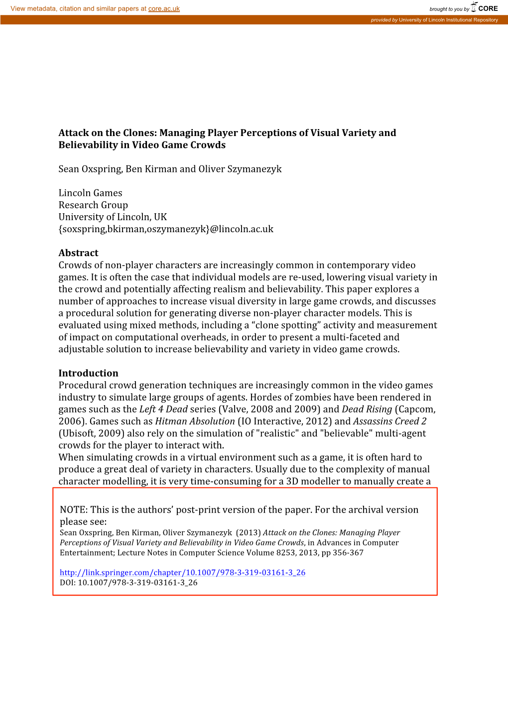 Attack on the Clones: Managing Player Perceptions of Visual Variety and Believability in Video Game Crowds