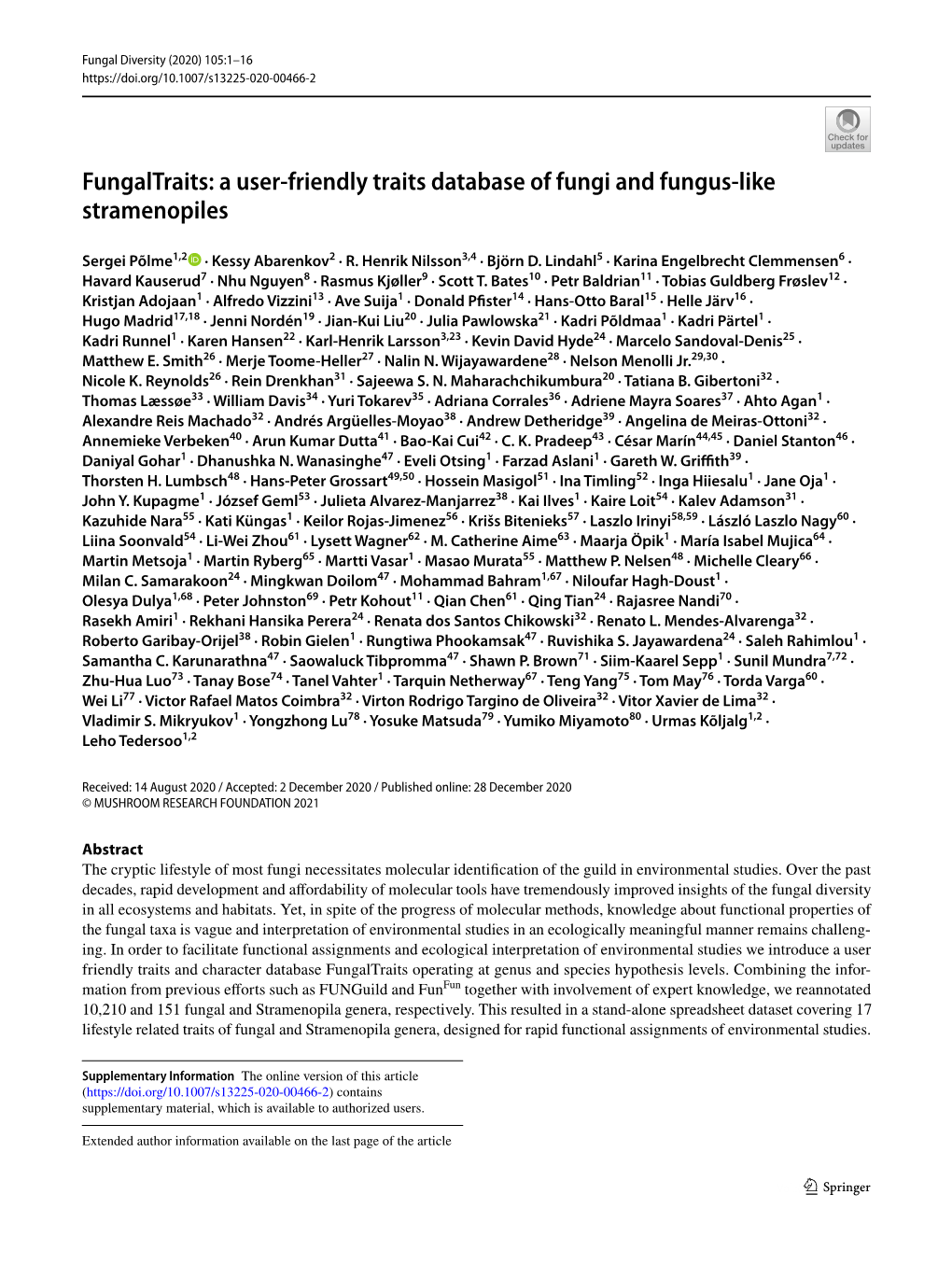 A User‑Friendly Traits Database of Fungi and Fungus‑Like Stramenopiles