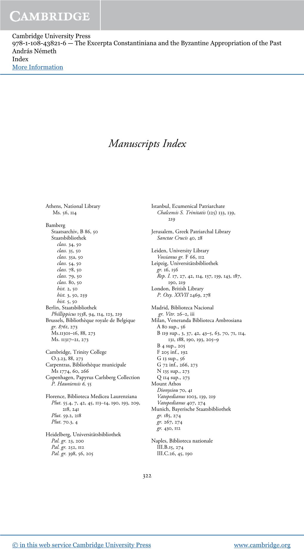 Manuscripts Index