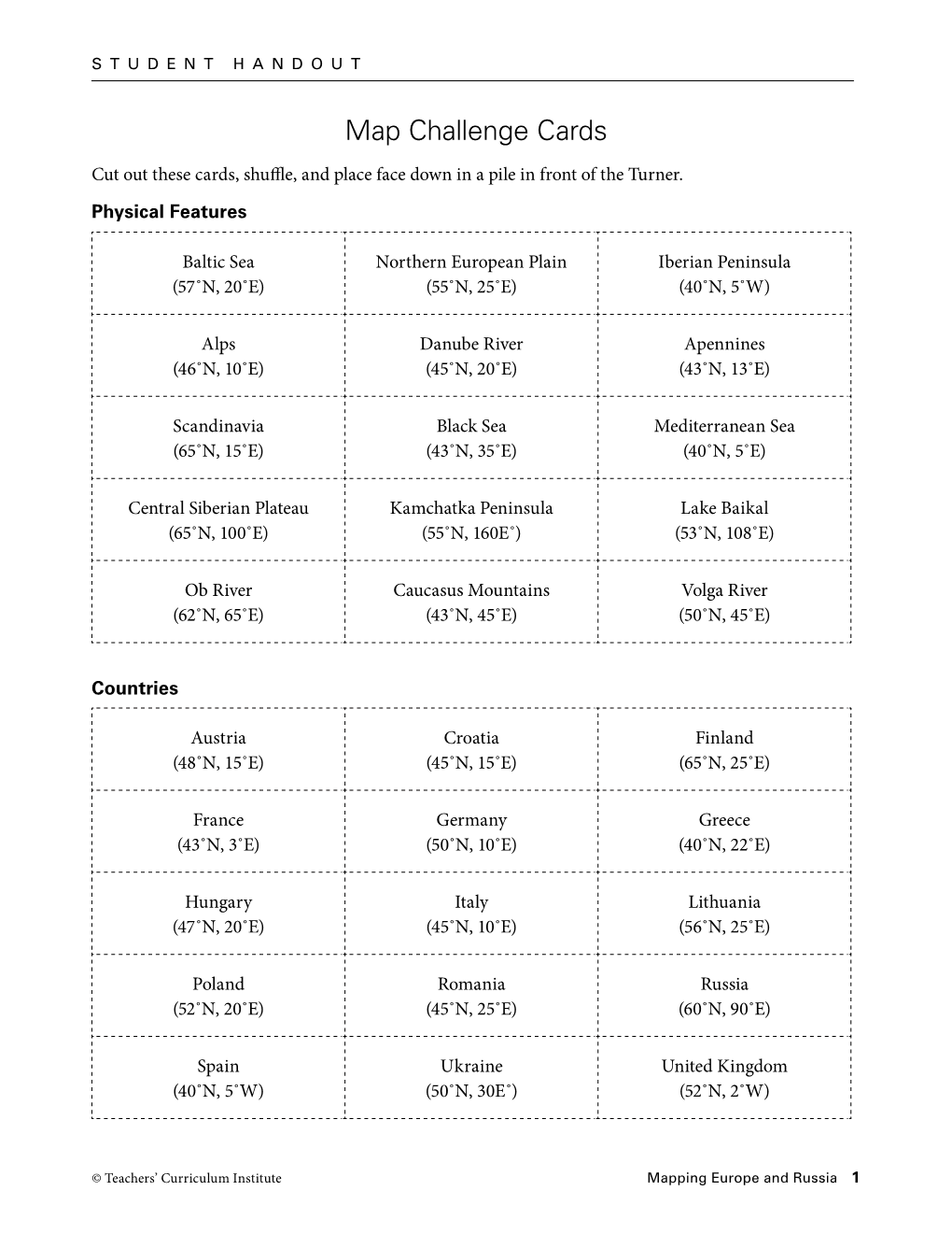 Map Challenge Cards