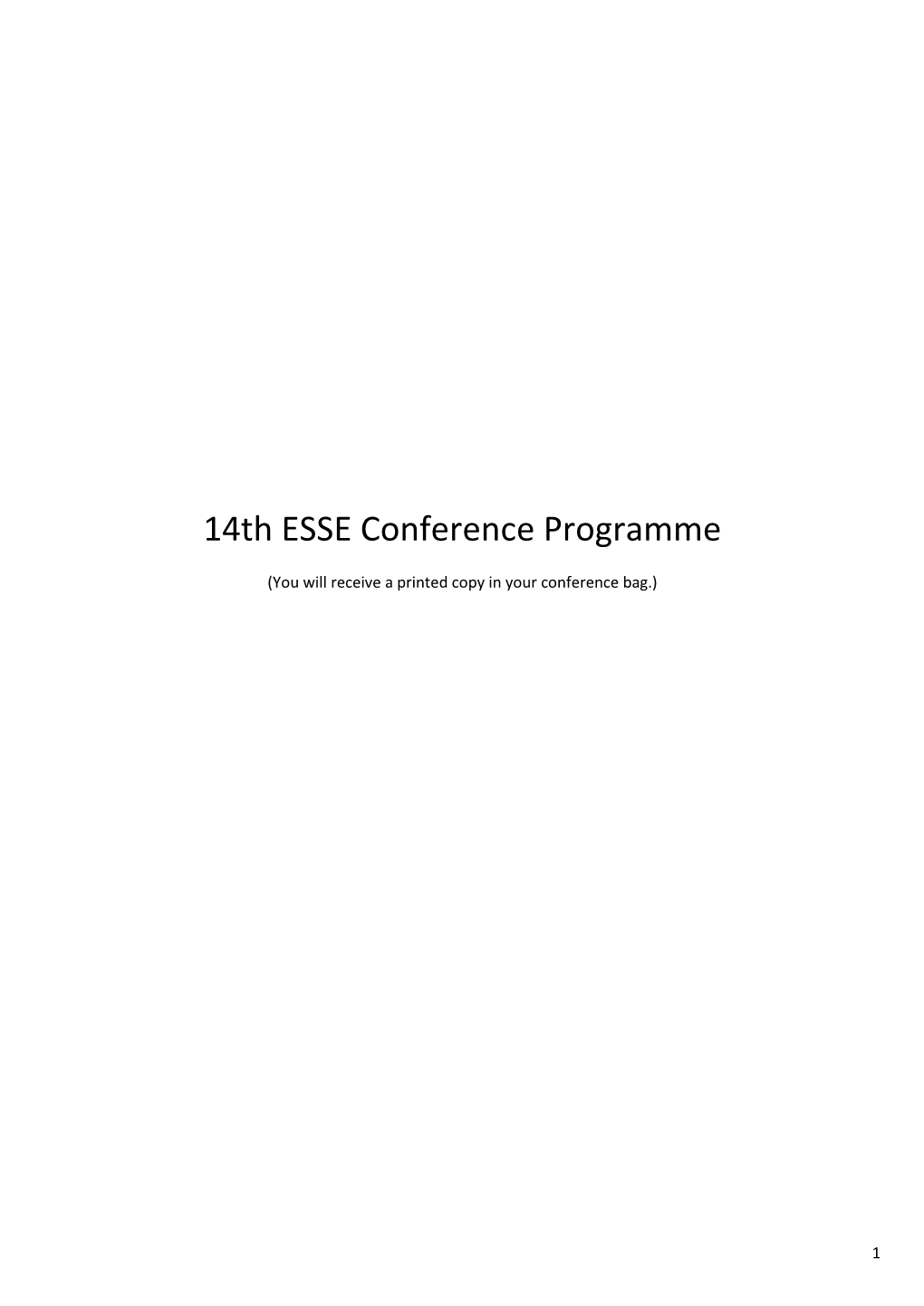 14Th ESSE Conference Programme